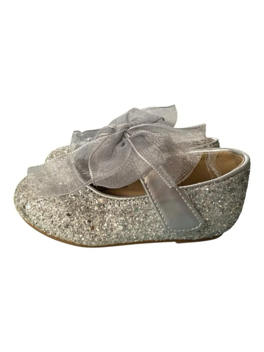 Kiderence Toddler Little Girl Glitter Ballet Flat~Sz 6M~Silver Bow Sparkle P7 15